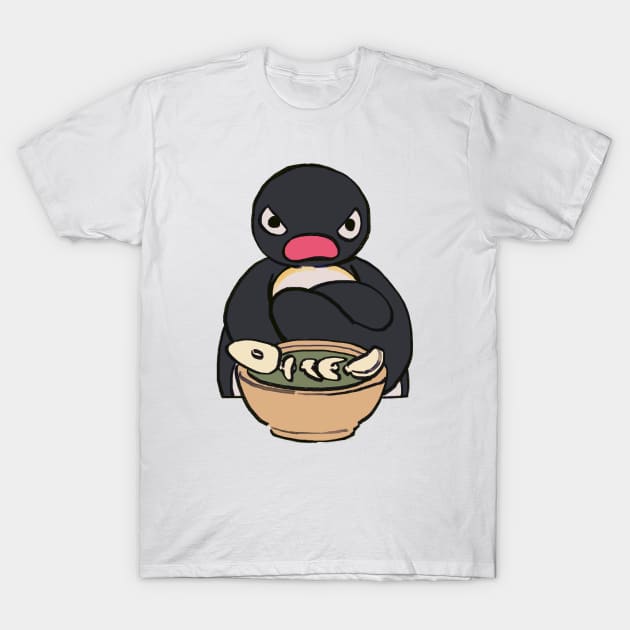 angery sulking pingu sitting with food bowl meme T-Shirt by mudwizard